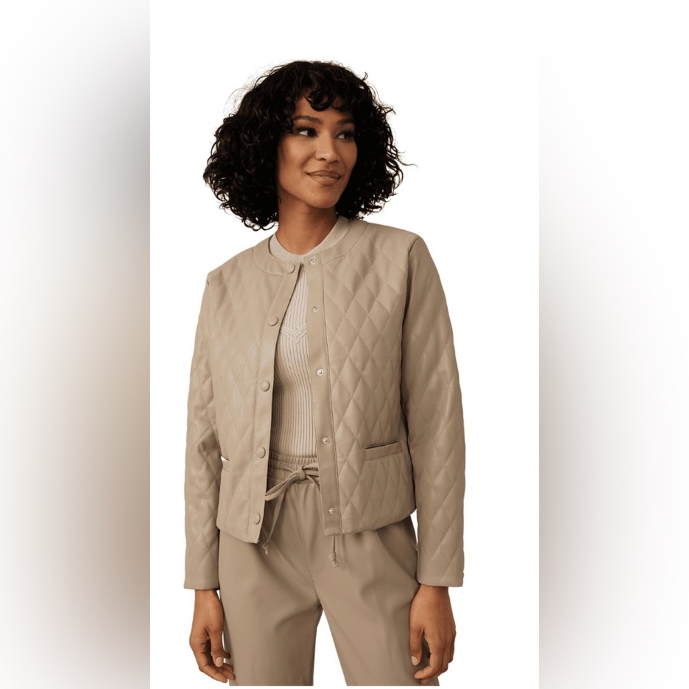 Emproved women’s small Vegan Leather Quilted Jacket taupe